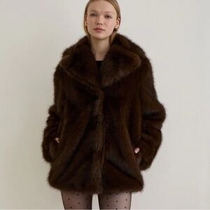 Motel rocks Pepita Jacket In Faux Fur Dark Brown
